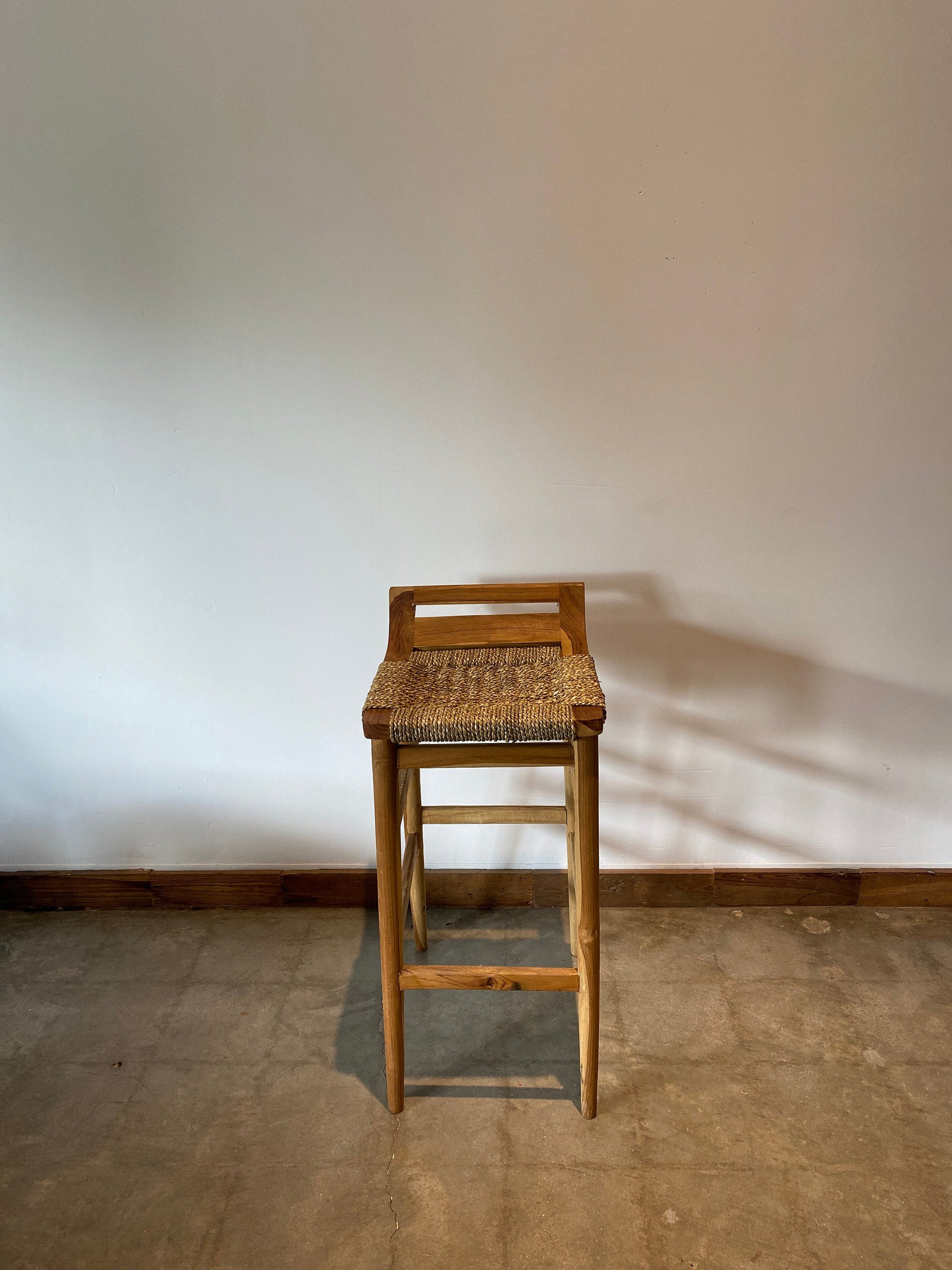 Natural Raffia bar stool on Teak wood