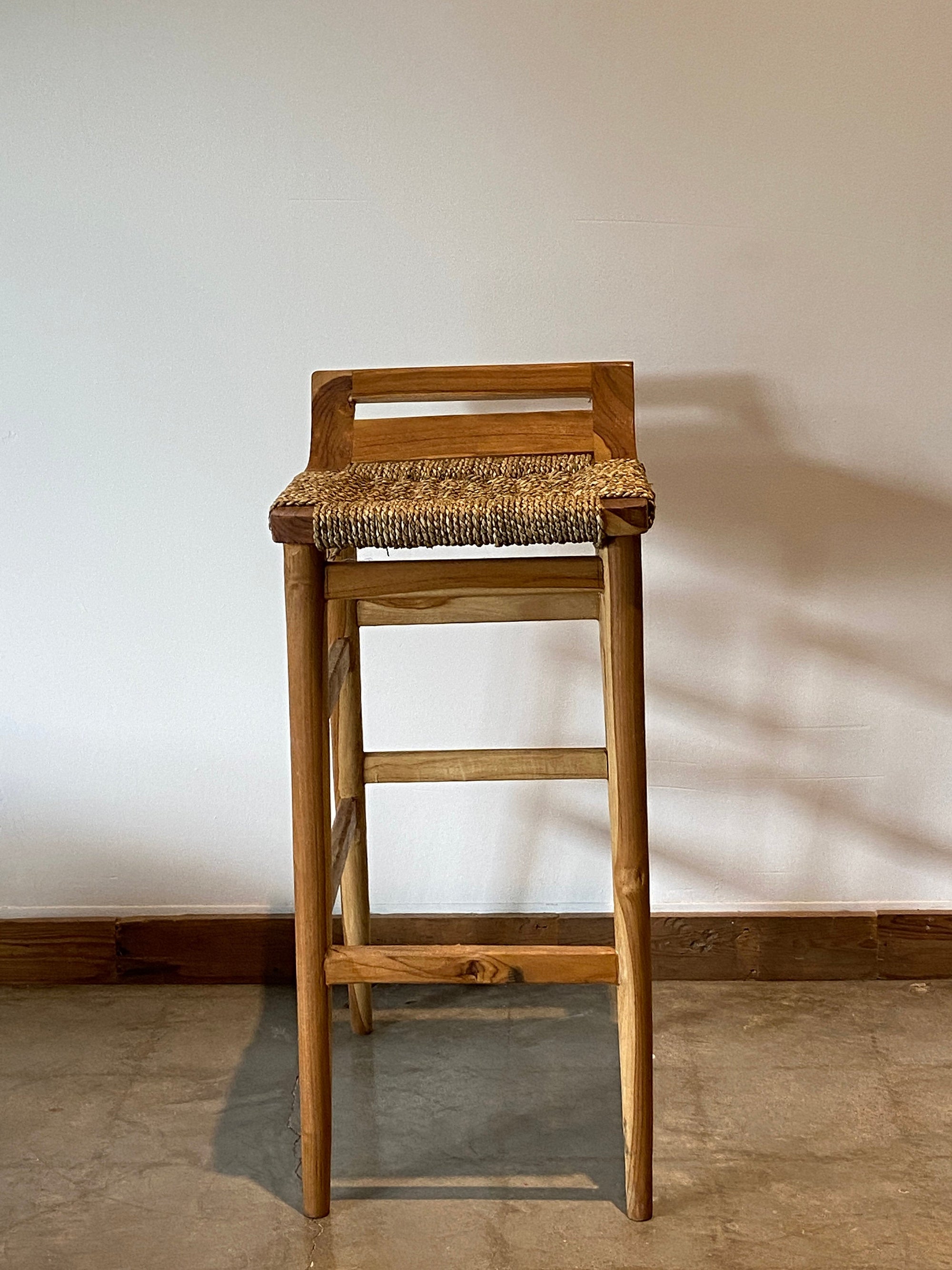Natural Raffia bar stool on Teak wood