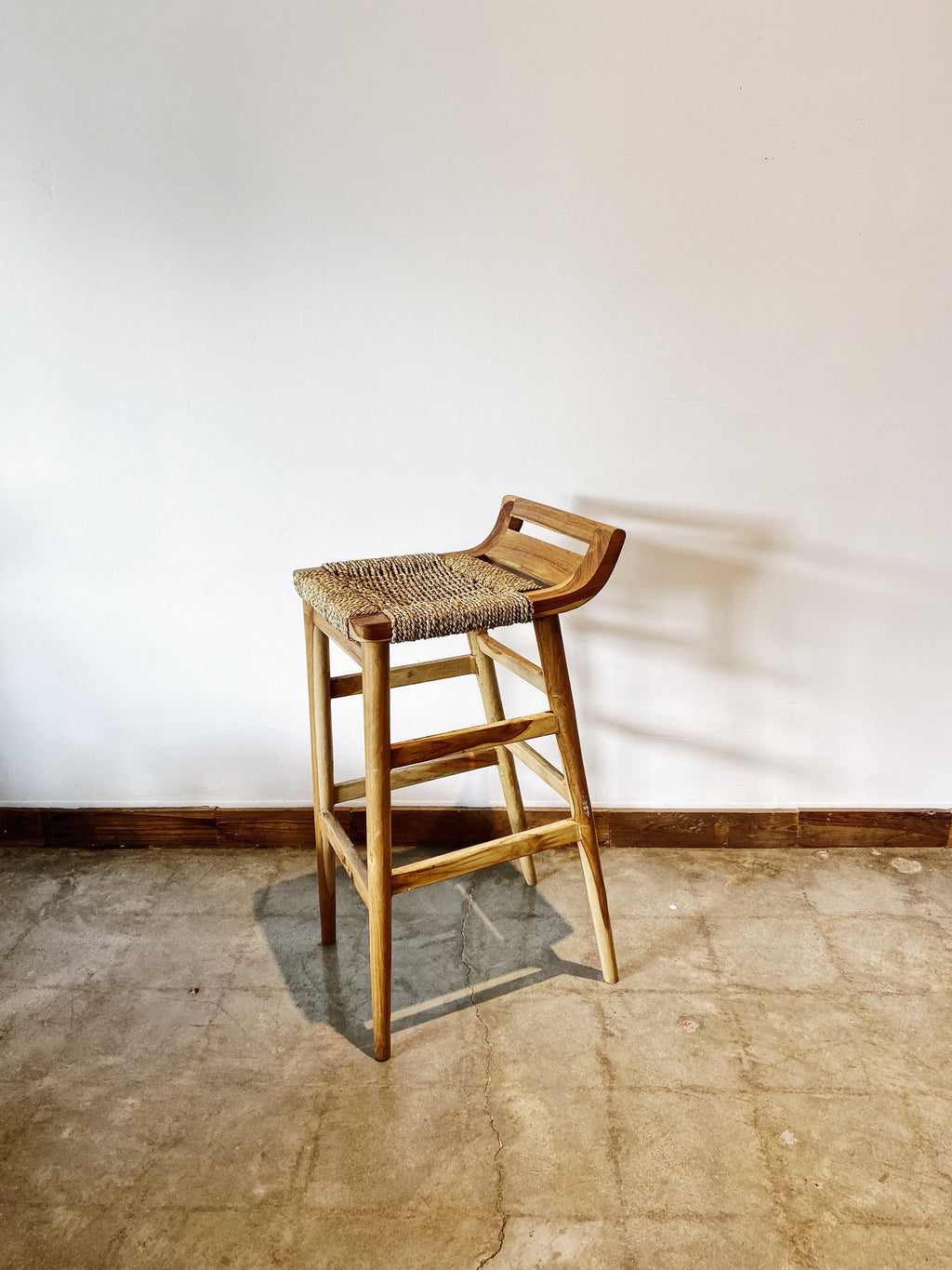 Natural Raffia bar stool on Teak wood