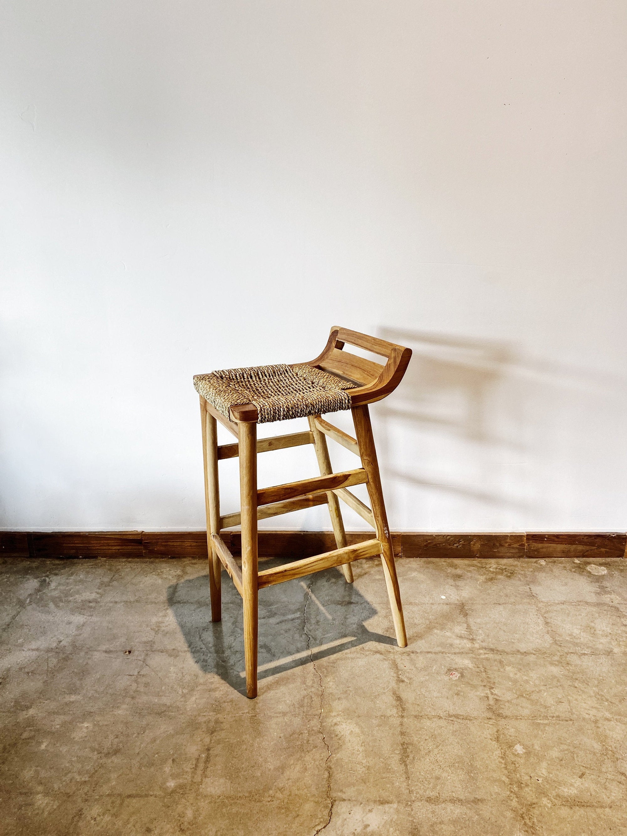 Natural Raffia bar stool on Teak wood