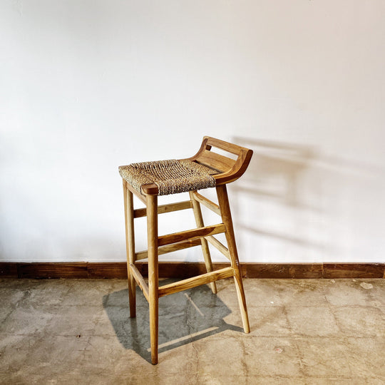 Natural Raffia bar stool on Teak wood