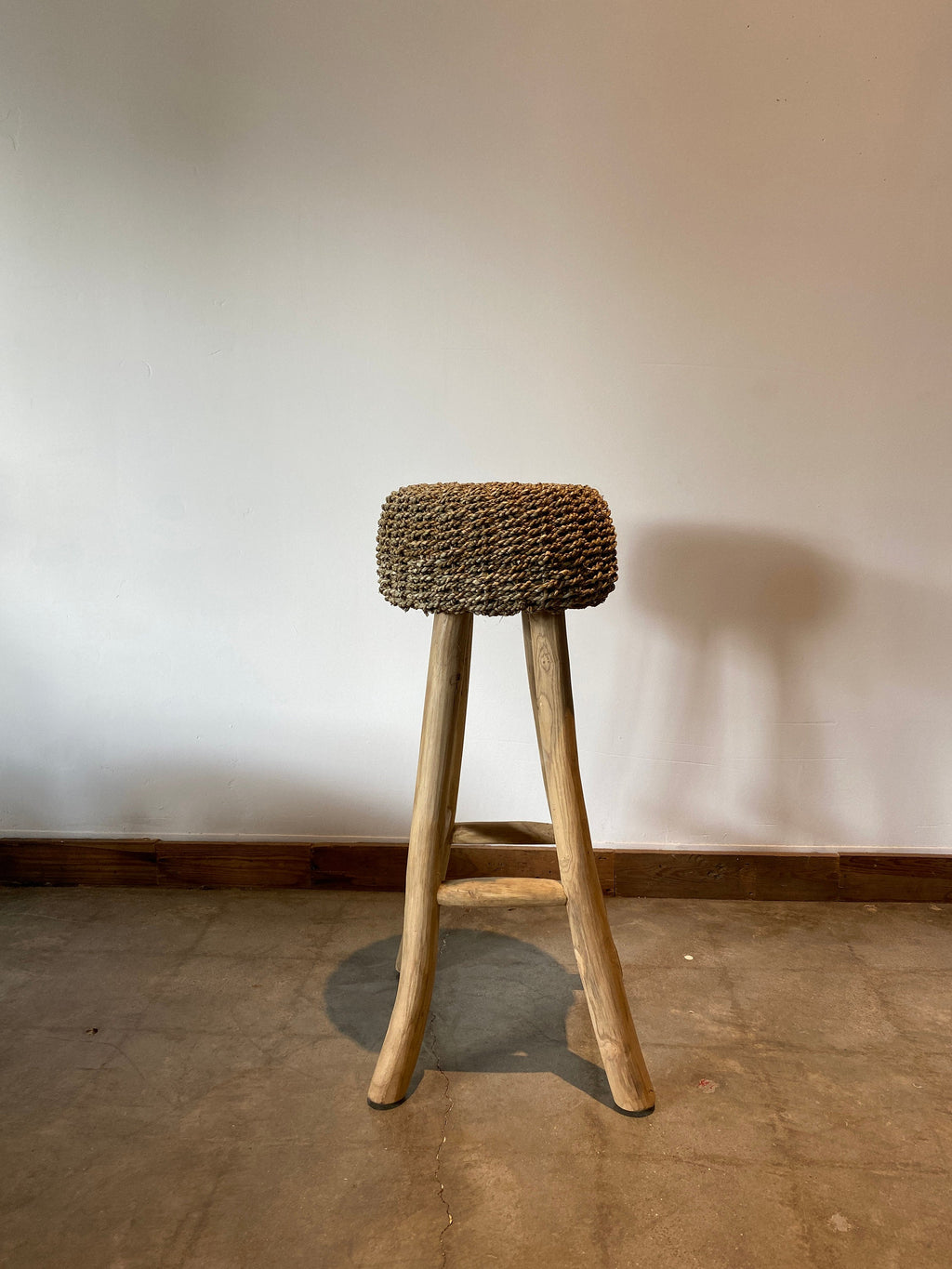 Natural Raffia bar stool on Teak wood