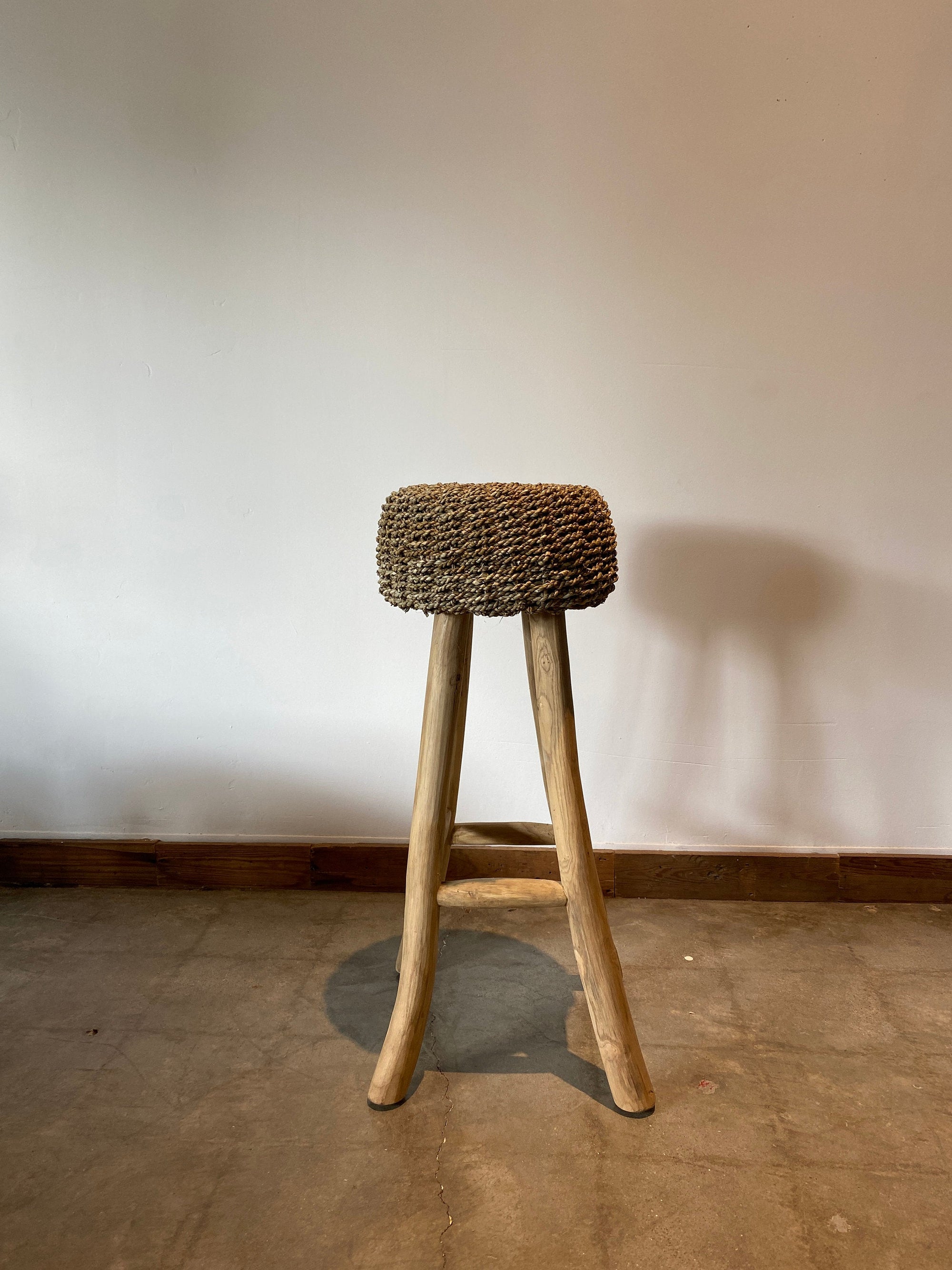Natural Raffia bar stool on Teak wood