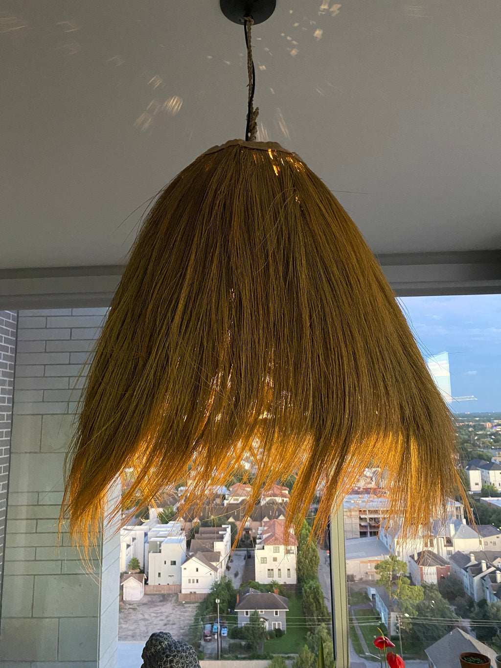 Gold Seagrass Fringe Pendant Light | Natural Lamp