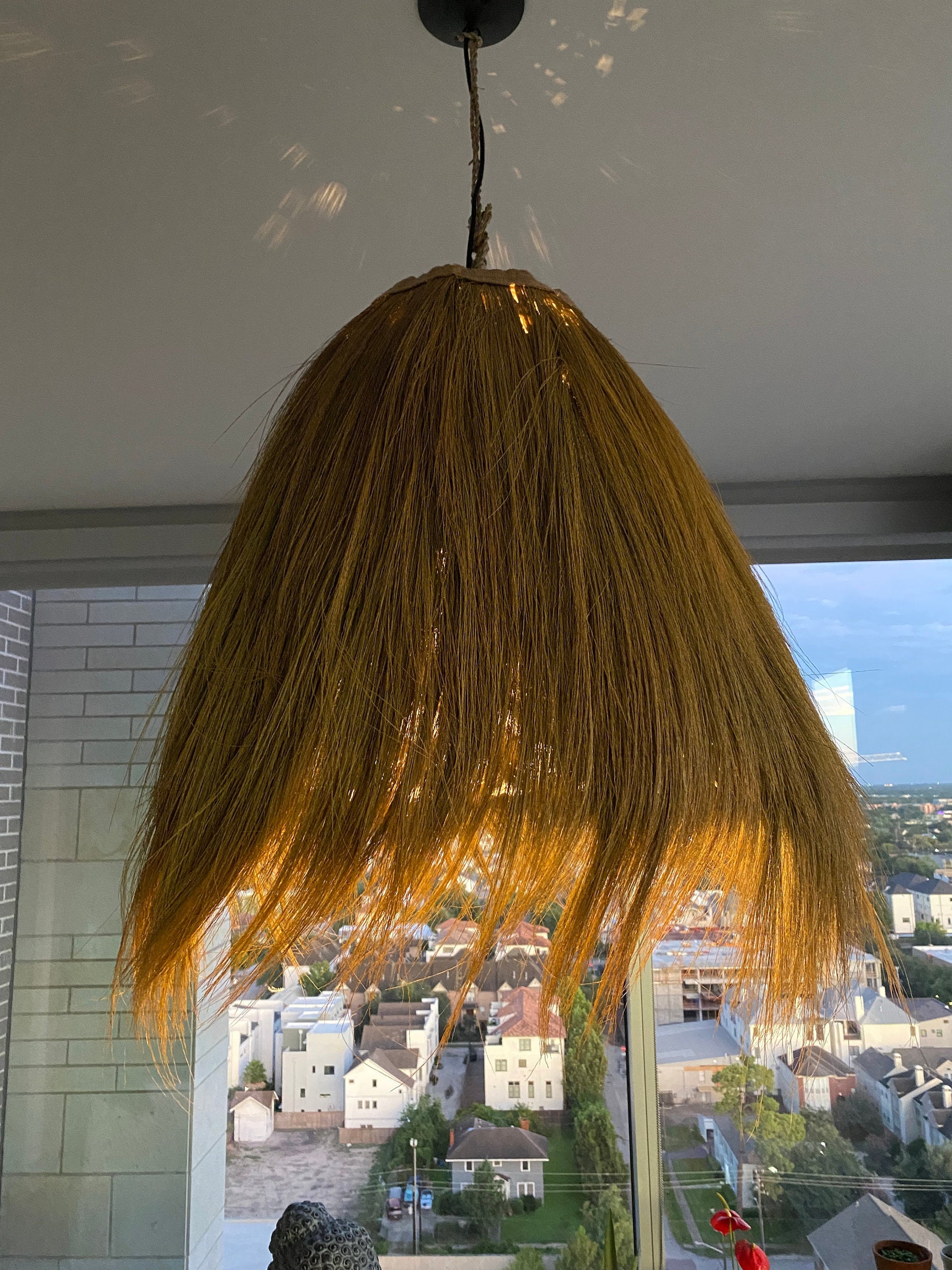 Gold Seagrass Fringe Pendant Light | Natural Lamp