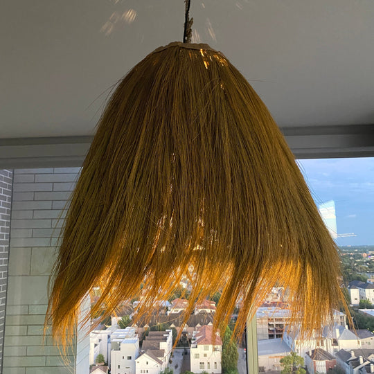 Gold Seagrass Fringe Pendant Light | Natural Lamp