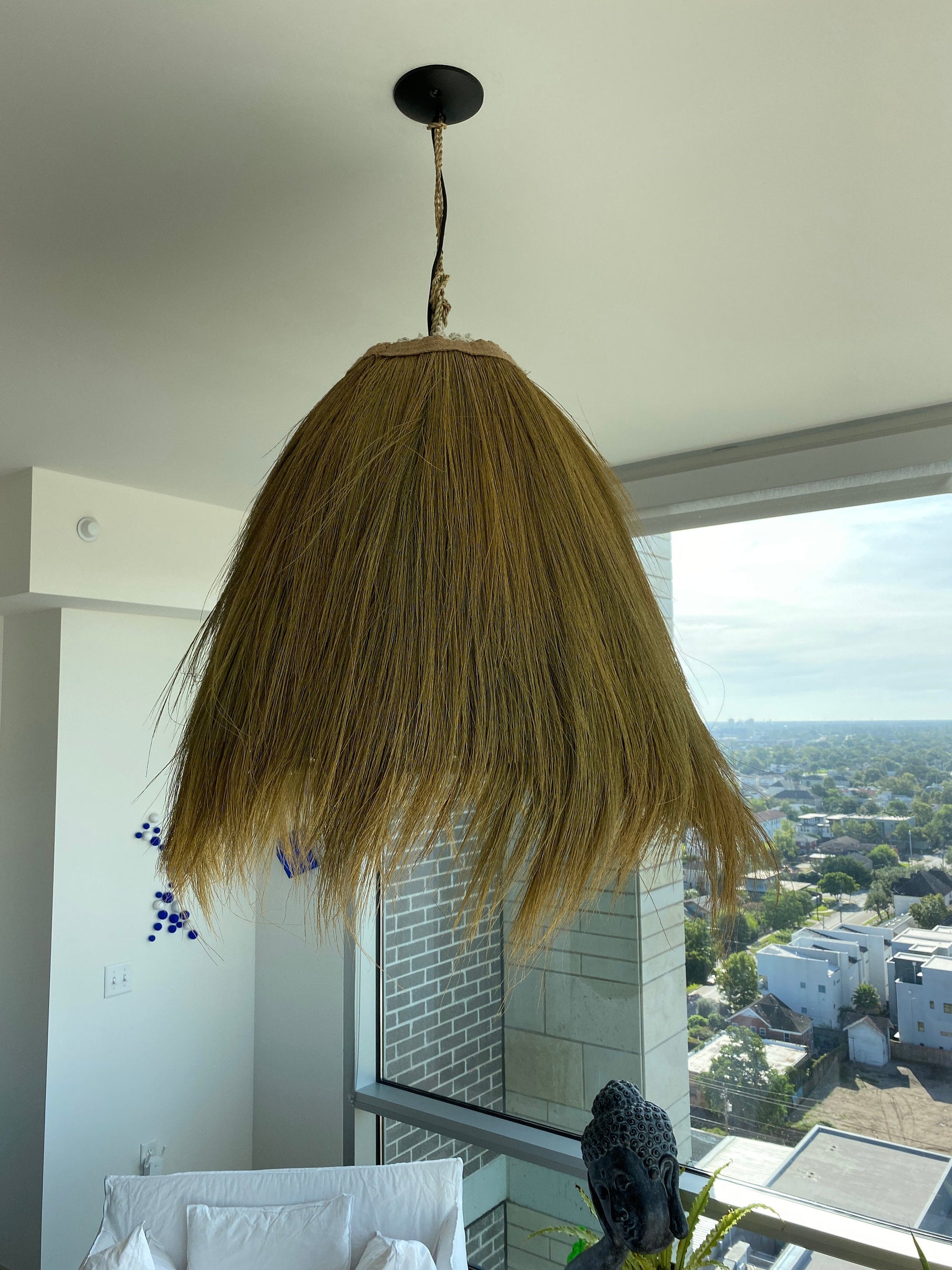 Gold Seagrass Fringe Pendant Light | Natural Lamp