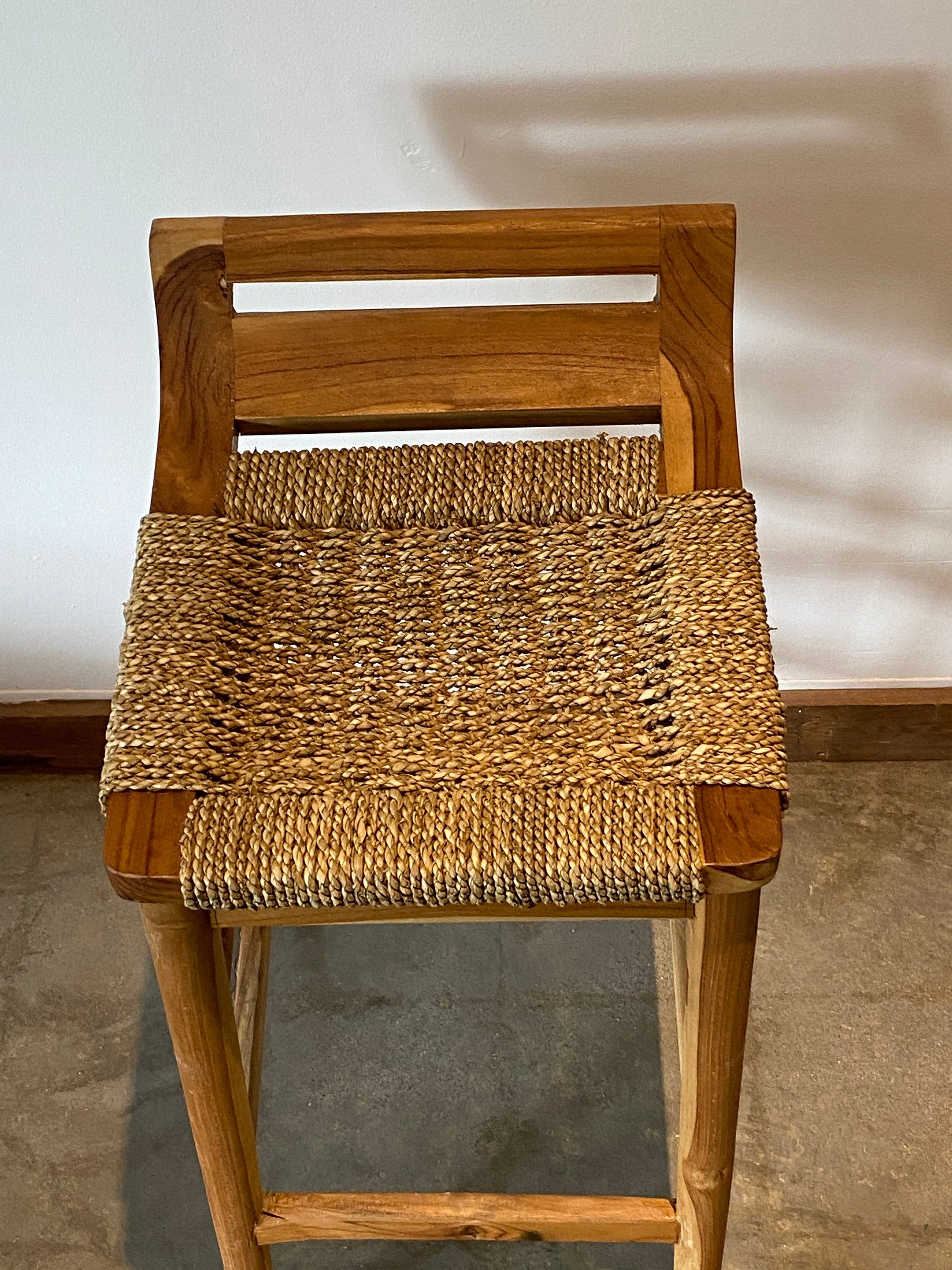 Natural Raffia bar stool on Teak wood