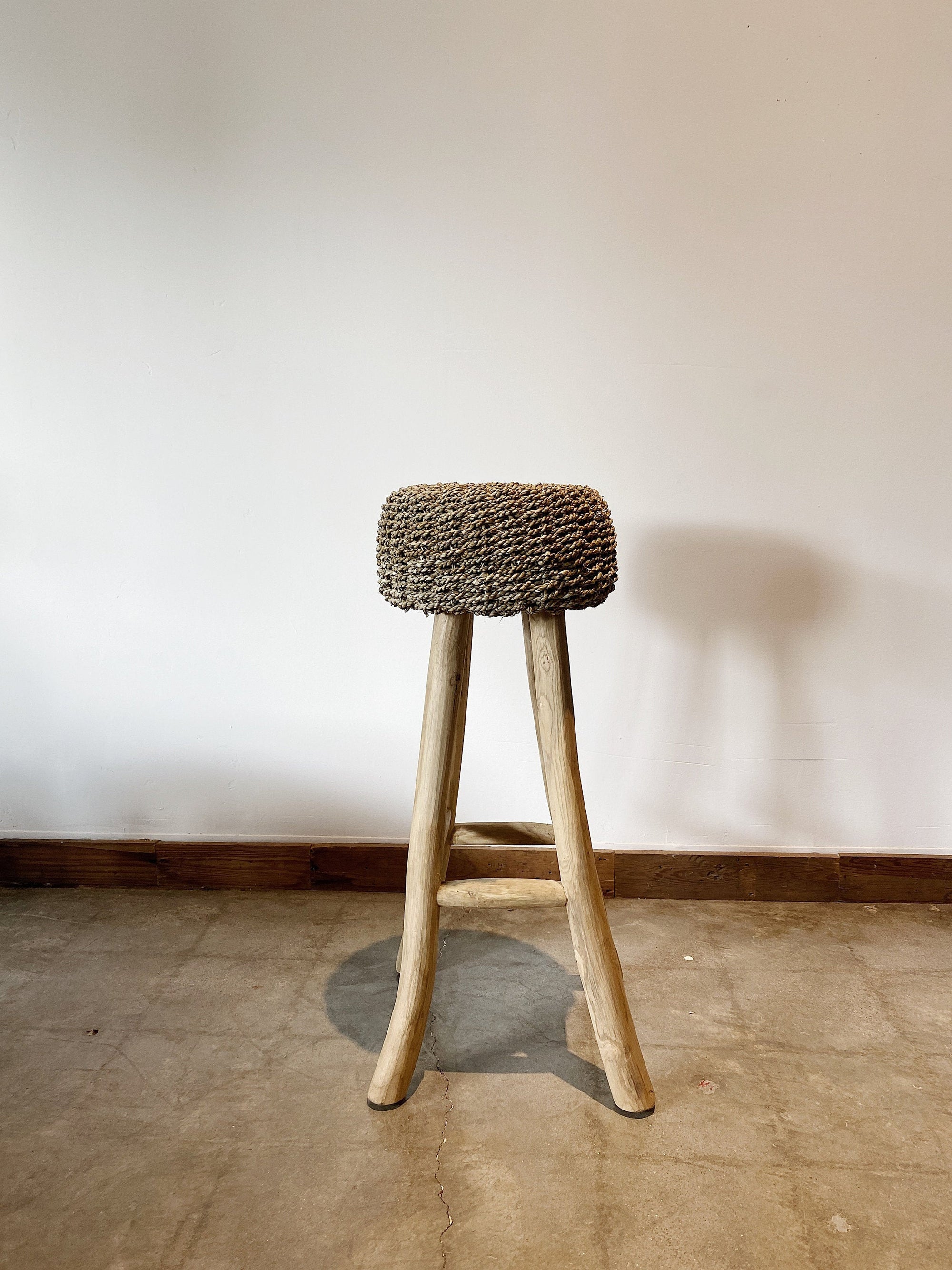 Natural Raffia bar stool on Teak wood