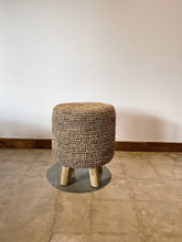 Load image into Gallery viewer, Natural Raffia foot stool on Teak wood

