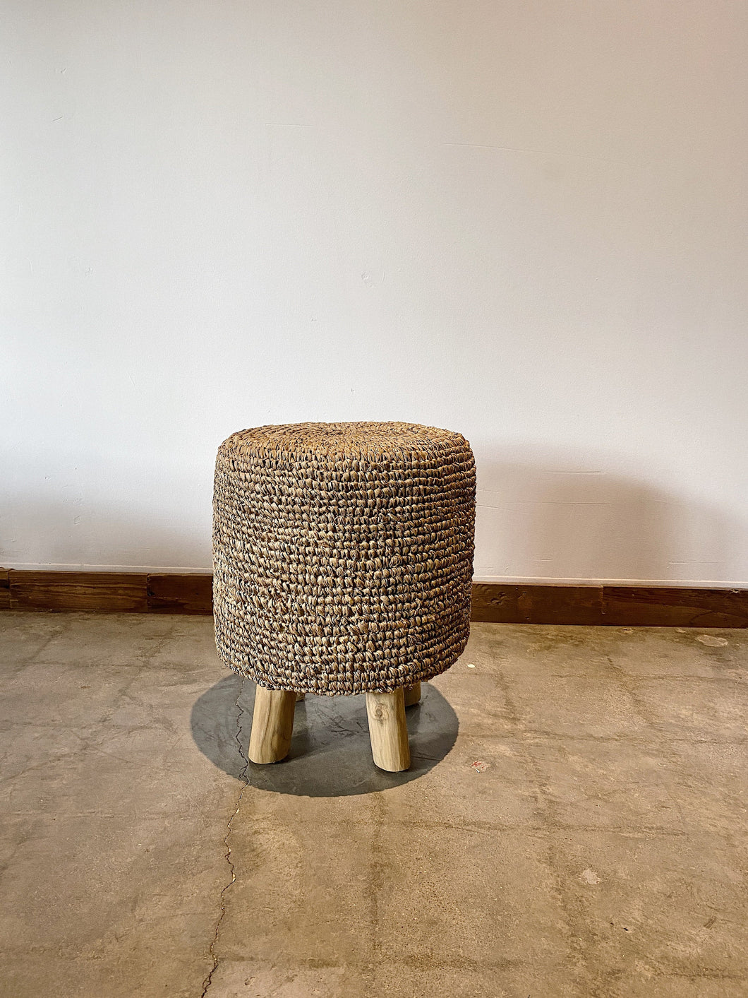 Natural Raffia foot stool on Teak wood