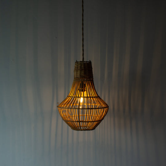 Handwoven Rattan Small Pear Pendant Light | Simple and Natural Lamp Boho