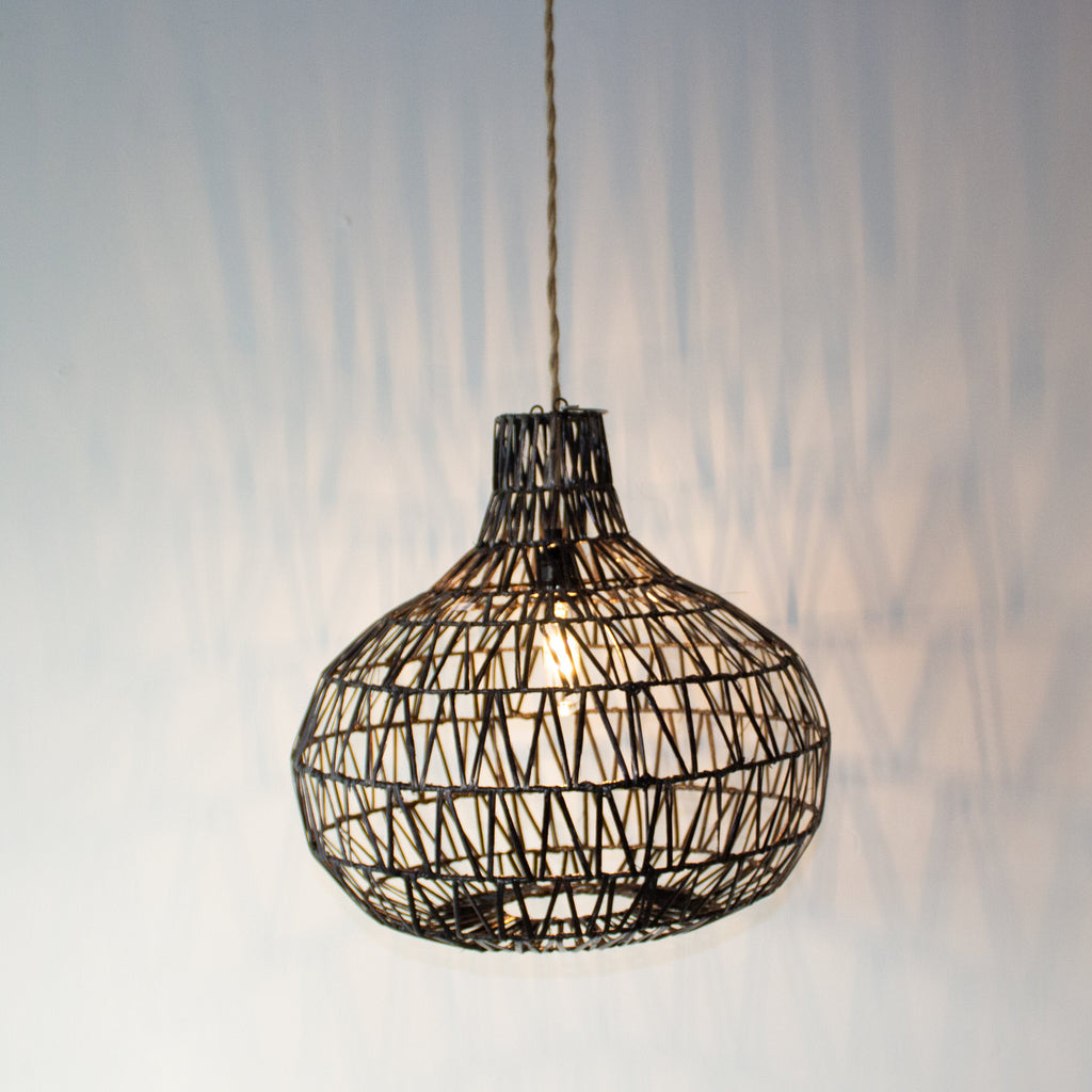 Handwoven Rattan Black Pendant Light | Simple and Natural Lamp Boho