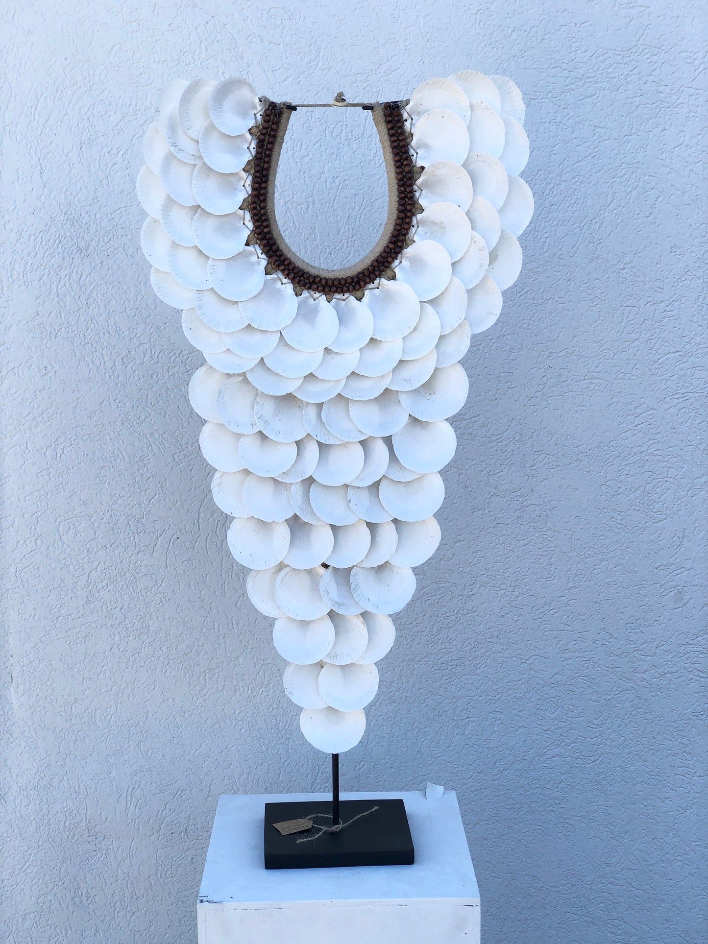 Extra Large Papua Tribal Shell Necklace on Metal Stand