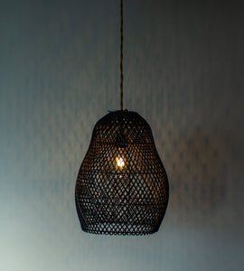 Handwoven Rattan Black Pear Shape Pendant Light | Simple and Natural Lamp Boho