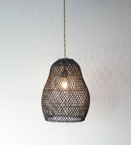 Handwoven Rattan Black Pear Shape Pendant Light | Simple and Natural Lamp Boho
