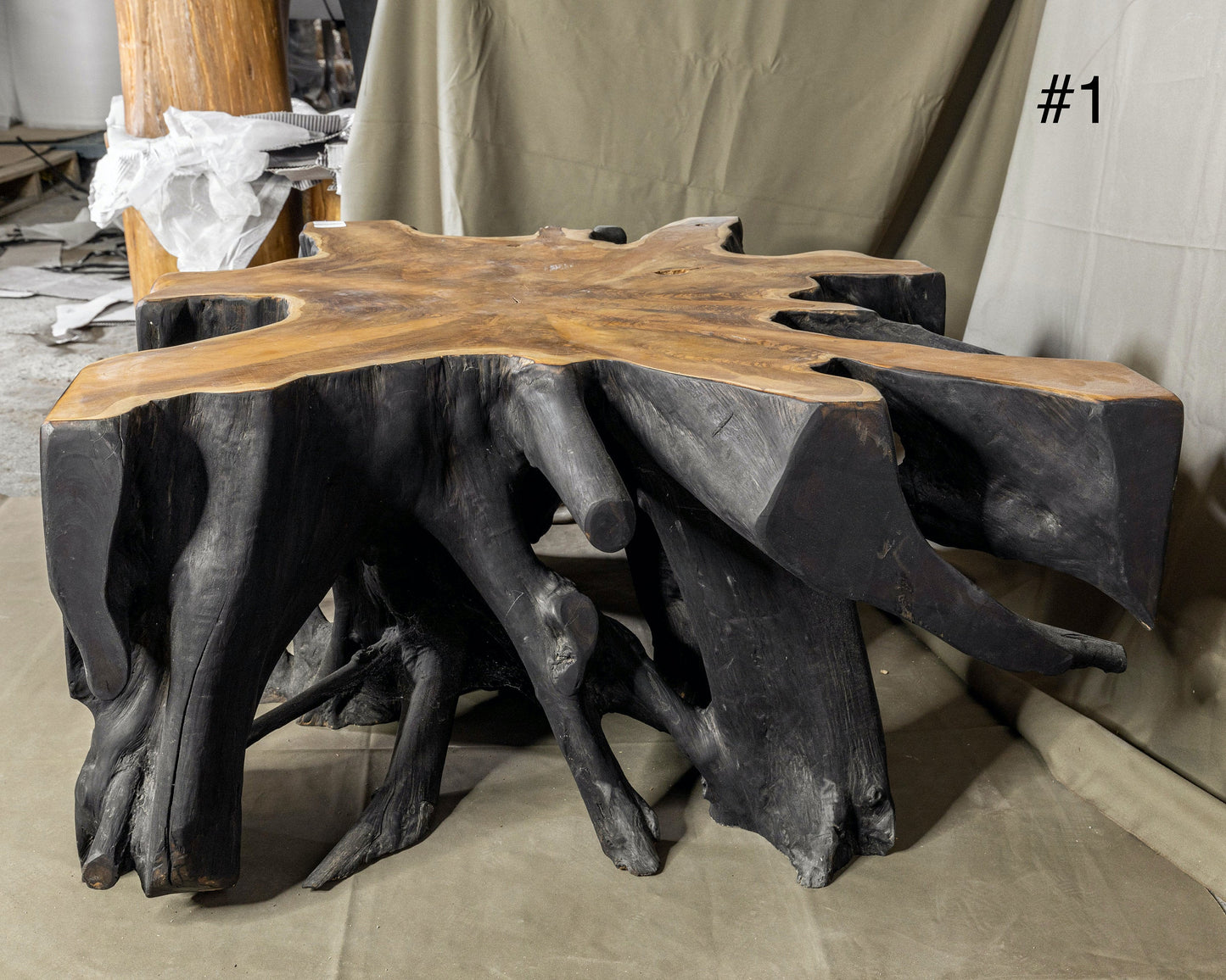 Fire burnt Black Teak Wood Root Coffee Table  , Wabi Sabi style Table