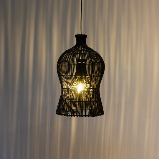 Black Rattan Pendant Light | Simple and Natural Lamp Boho