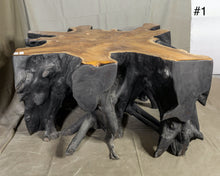 Load image into Gallery viewer, Fire burnt Black Teak Wood Root Coffee Table  , Wabi Sabi style Table
