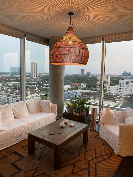 Large Handwoven Rattan Boho Pendant Light | Simple and Natural Lamp