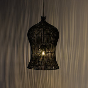 Large Black Rattan Pendant Light | Simple and Natural Lamp Boho