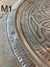 Load image into Gallery viewer, Vintage  about 1970 Large moroccan tray table aluminum 34&quot;
