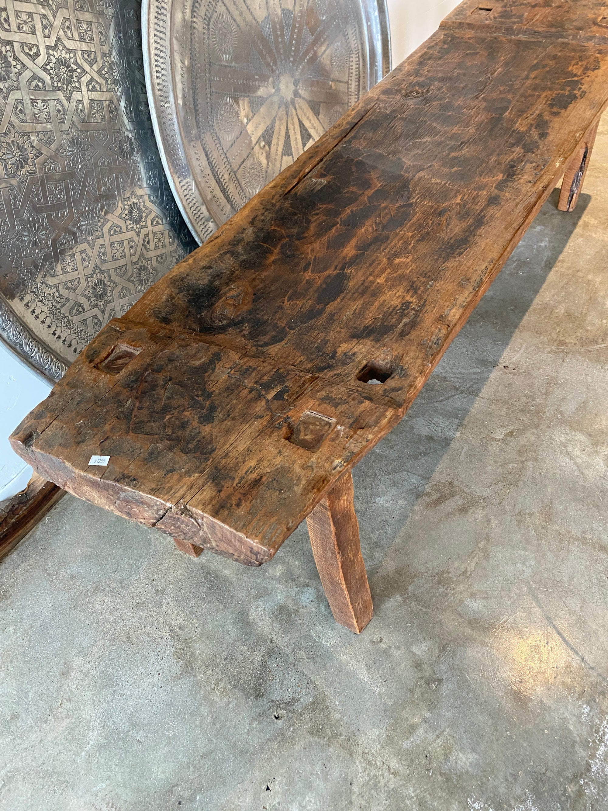 Vintage Signature Teak Root Wood Low Bench | Unique Natural Piece