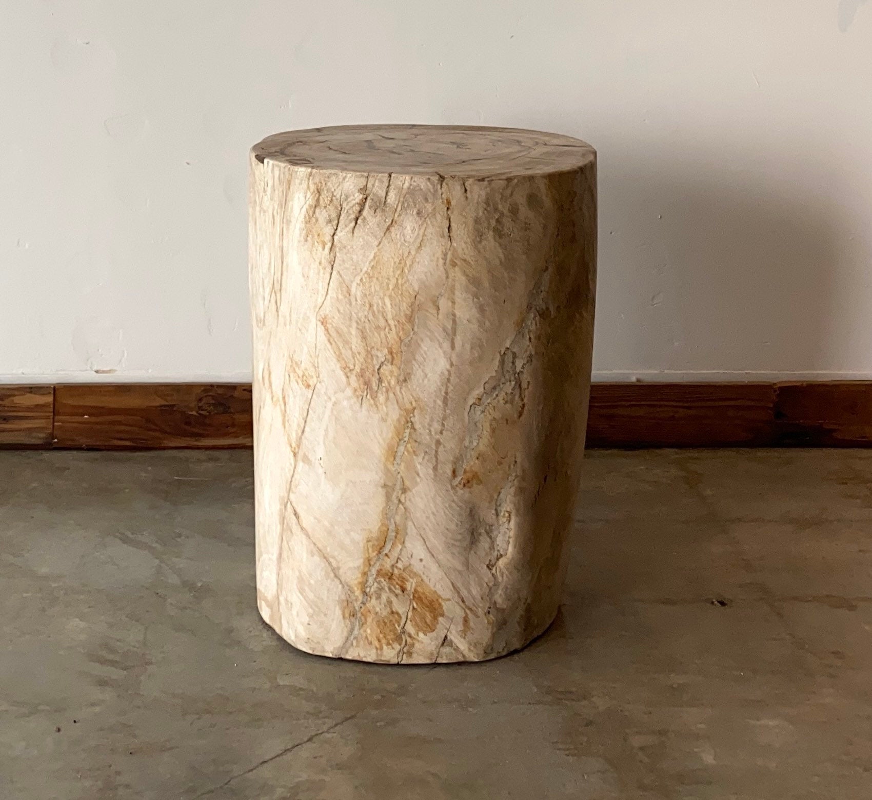 Beige/Cream #15 Petrified wood stool block , fossil wood end table or coffee table 17" W x 15"D x 19.5" H