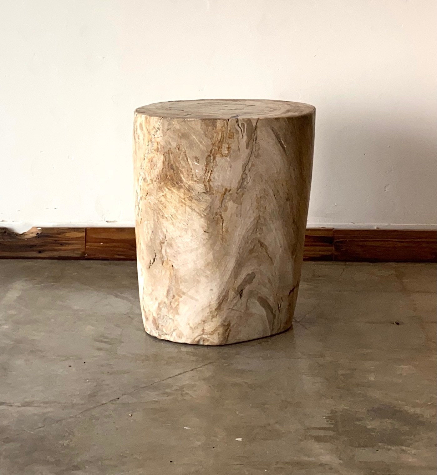 Beige/Cream #15 Petrified wood stool block , fossil wood end table or coffee table 17" W x 15"D x 19.5" H