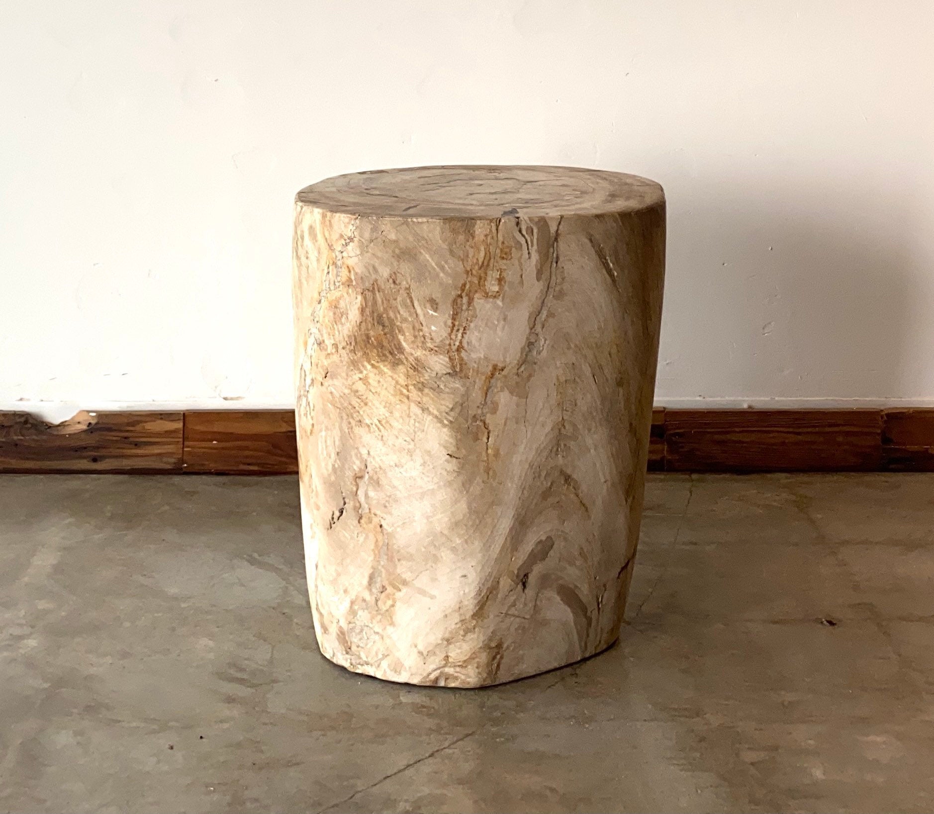 Beige/Cream #15 Petrified wood stool block , fossil wood end table or coffee table 17" W x 15"D x 19.5" H