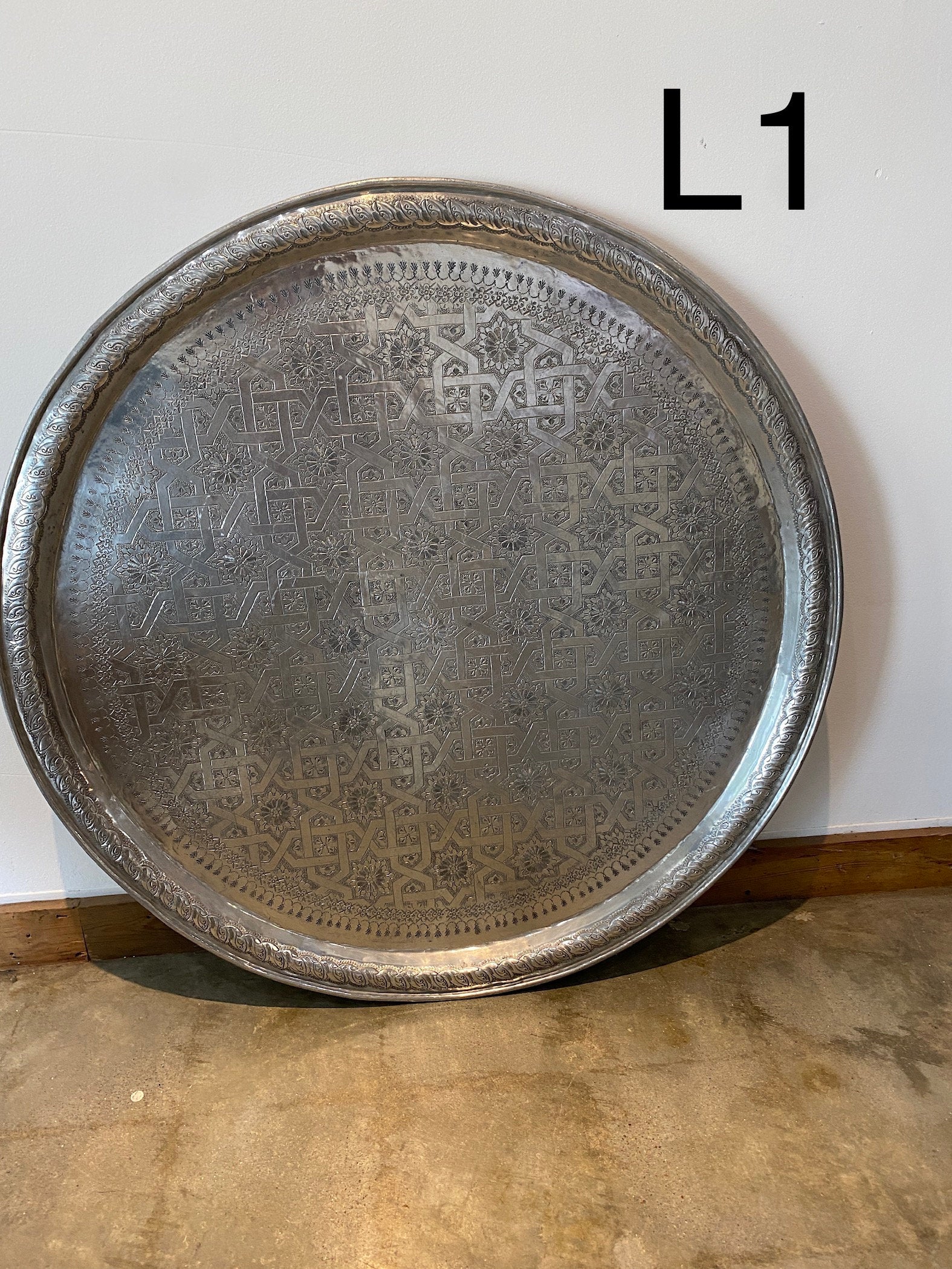 Vintage 1970 Large moroccan coffee table aluminum 38"