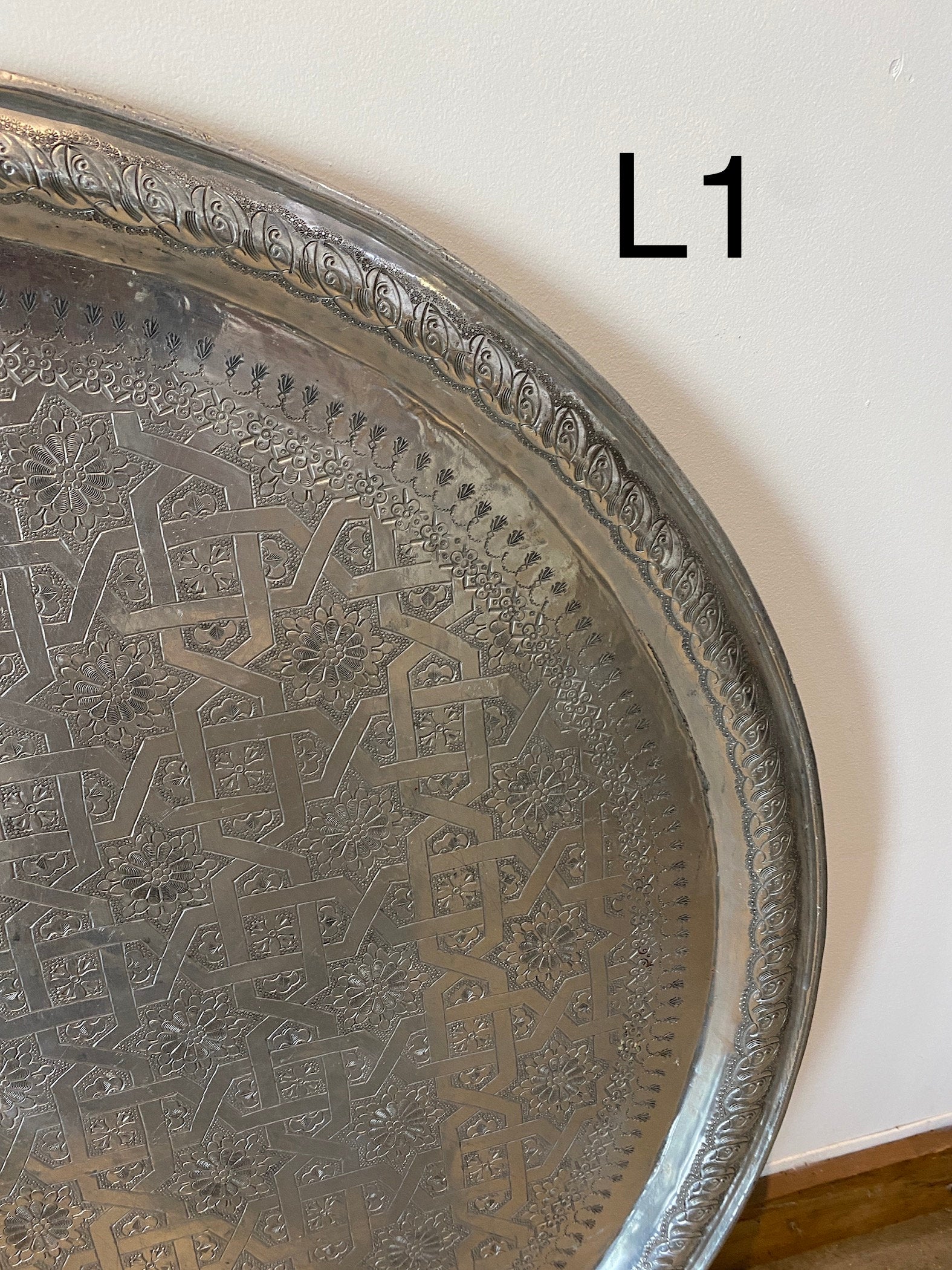 Vintage 1970 Large moroccan coffee table aluminum 38"