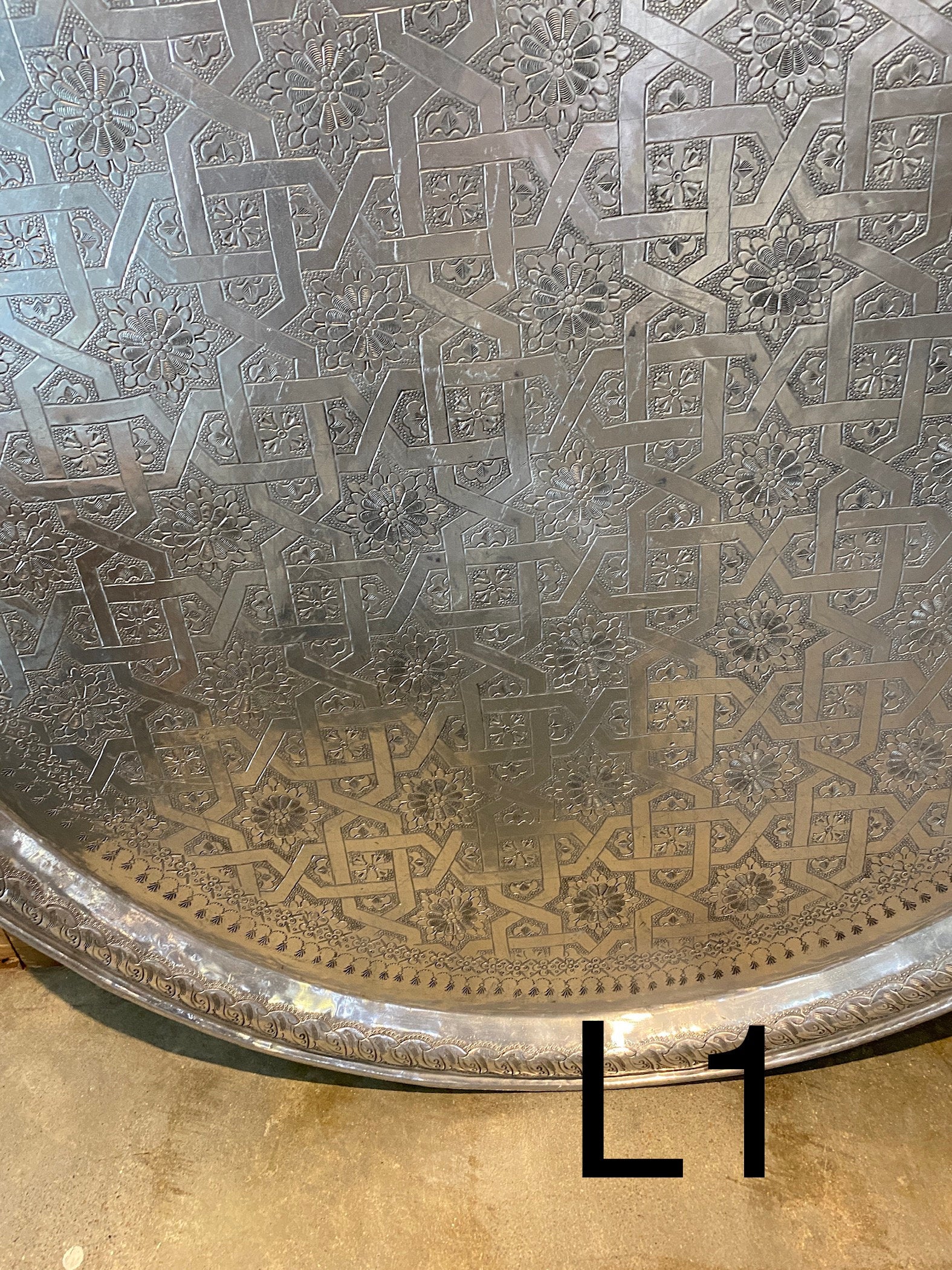 Vintage 1970 Large moroccan coffee table aluminum 38"