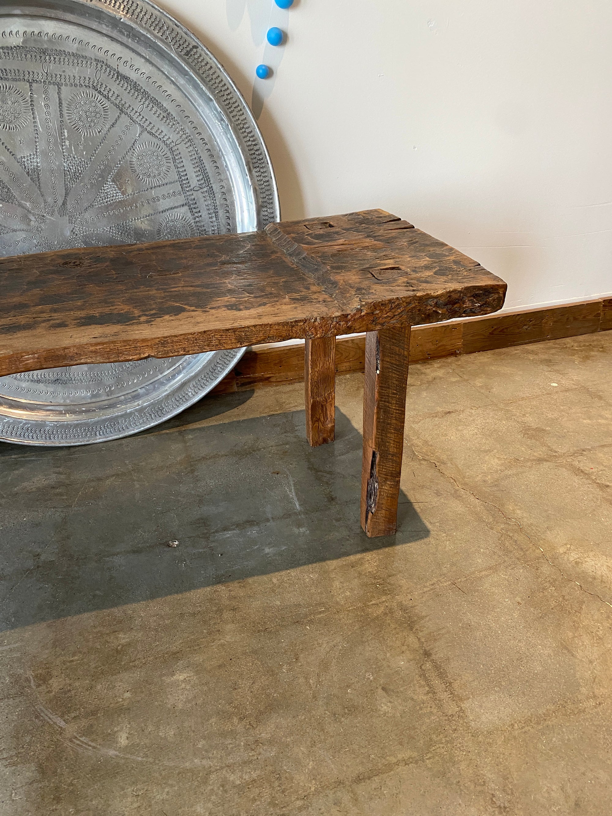 Vintage Signature Teak Root Wood Low Bench | Unique Natural Piece