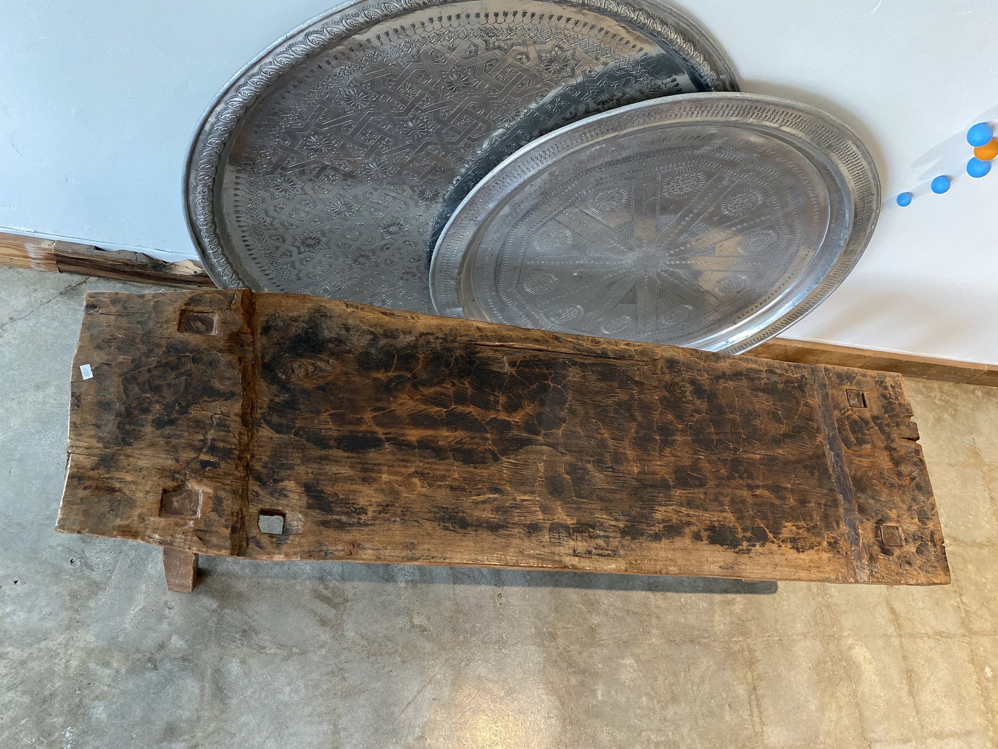 Vintage Signature Teak Root Wood Low Bench | Unique Natural Piece