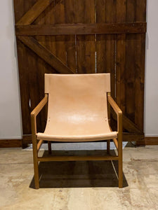 Two (2) Natural leather living room chair - Leather and Teak Wood frame Chair | Simple Unique Dining Chair