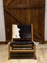 Load image into Gallery viewer, Two (2) Black and white cowhide leather living room chair - Leather and Teak Wood frame Chair | Simple Unique Dining Chair
