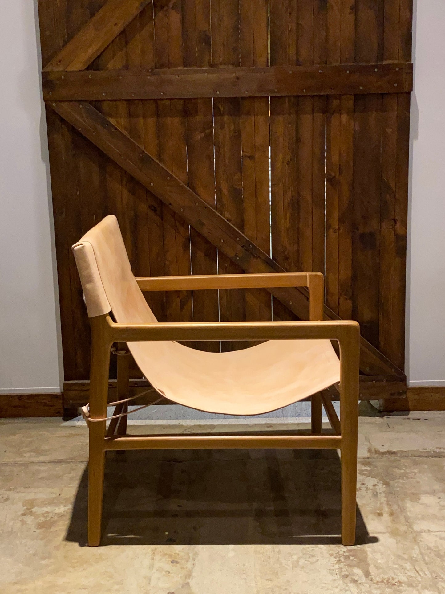 Two (2) Natural leather living room chair - Leather and Teak Wood frame Chair | Simple Unique Dining Chair