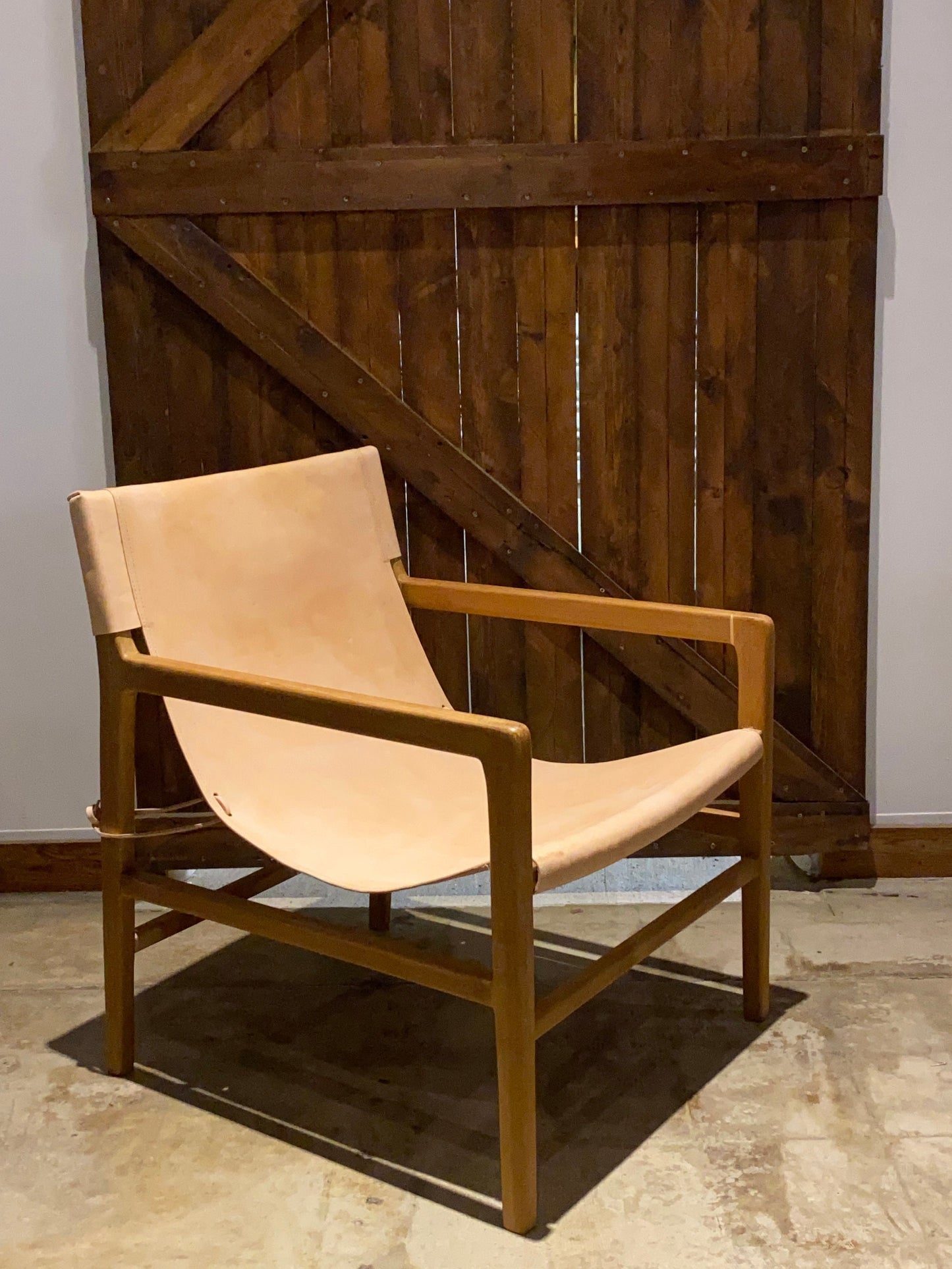 Two (2) Natural leather living room chair - Leather and Teak Wood frame Chair | Simple Unique Dining Chair