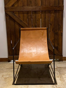 Two (2) Mustards leather living room chair - Leather and metal frame Chair | Simple Unique Dining Chair