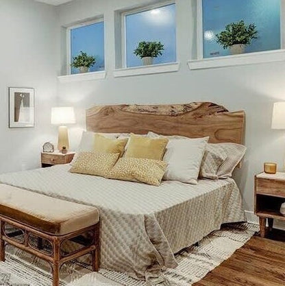 Live edge headboard king size bed, single wood piece