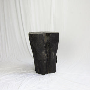 Black Solid Teak Fire Burnt Wood Side Table,  Tree Stump Stool or End Table #3 -   18" H x 15" W x 15" D