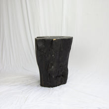 Load image into Gallery viewer, Black Solid Teak Fire Burnt Wood Side Table,  Tree Stump Stool or End Table #3 -   18&quot; H x 15&quot; W x 15&quot; D
