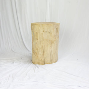 Solid Teak Wood Side Table, Bleached Tree Stump Stool or End Table #3    18" H x 12.5" W x 14.5" D