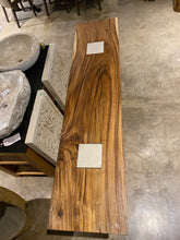 Load image into Gallery viewer, Live Edge Desk Console , Single Wood Slabs on Limestone Base
