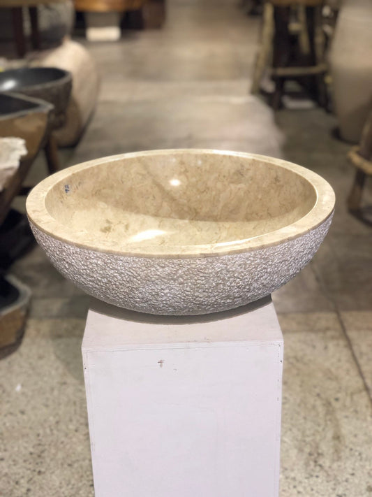 Large Natural Marble Vessel Sink | Hammer Finish Cream Color