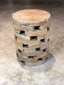 Teak Root Night Stand, Side Table , Modern Primitive Vintage Wood Block Stool