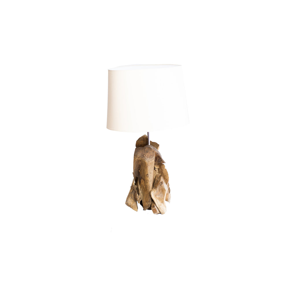 No. 2 Sculptural Teak Root Lamp with White Shade
