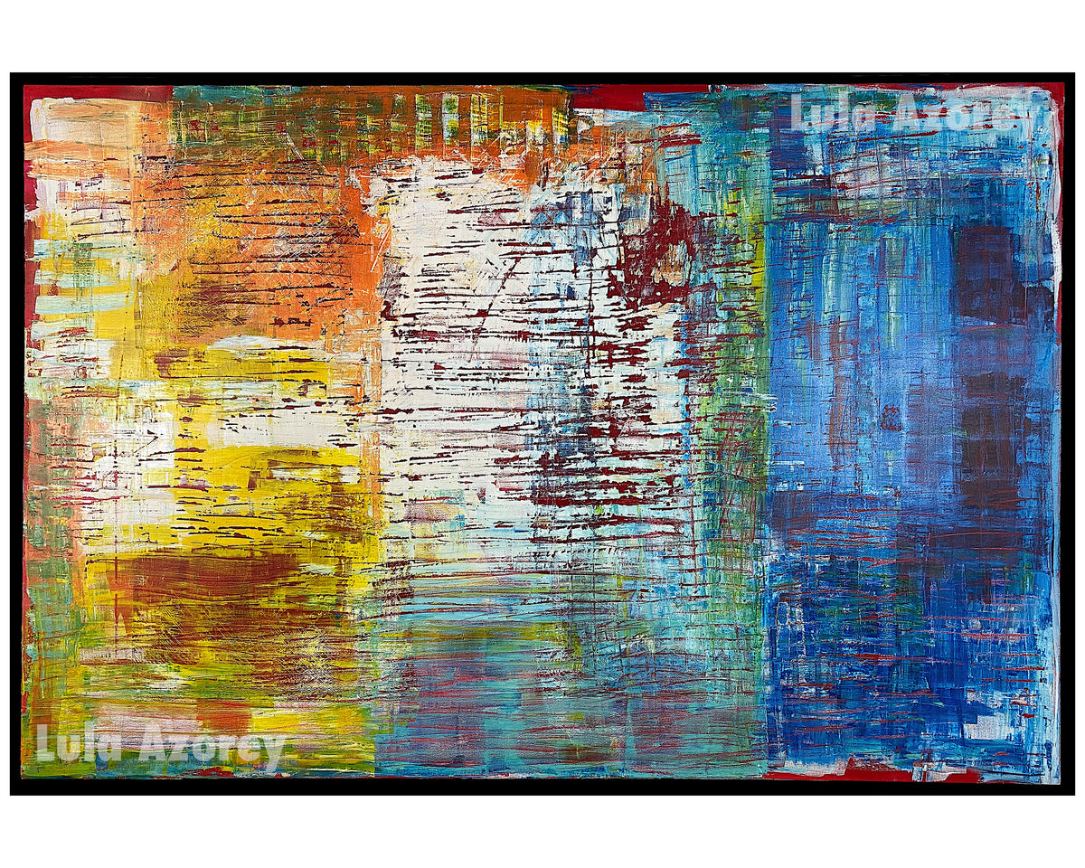 REGRET, Original Large Painting, 48x72, Abstract, Ready to Hang, Modern Black Frame - Lula Azorey