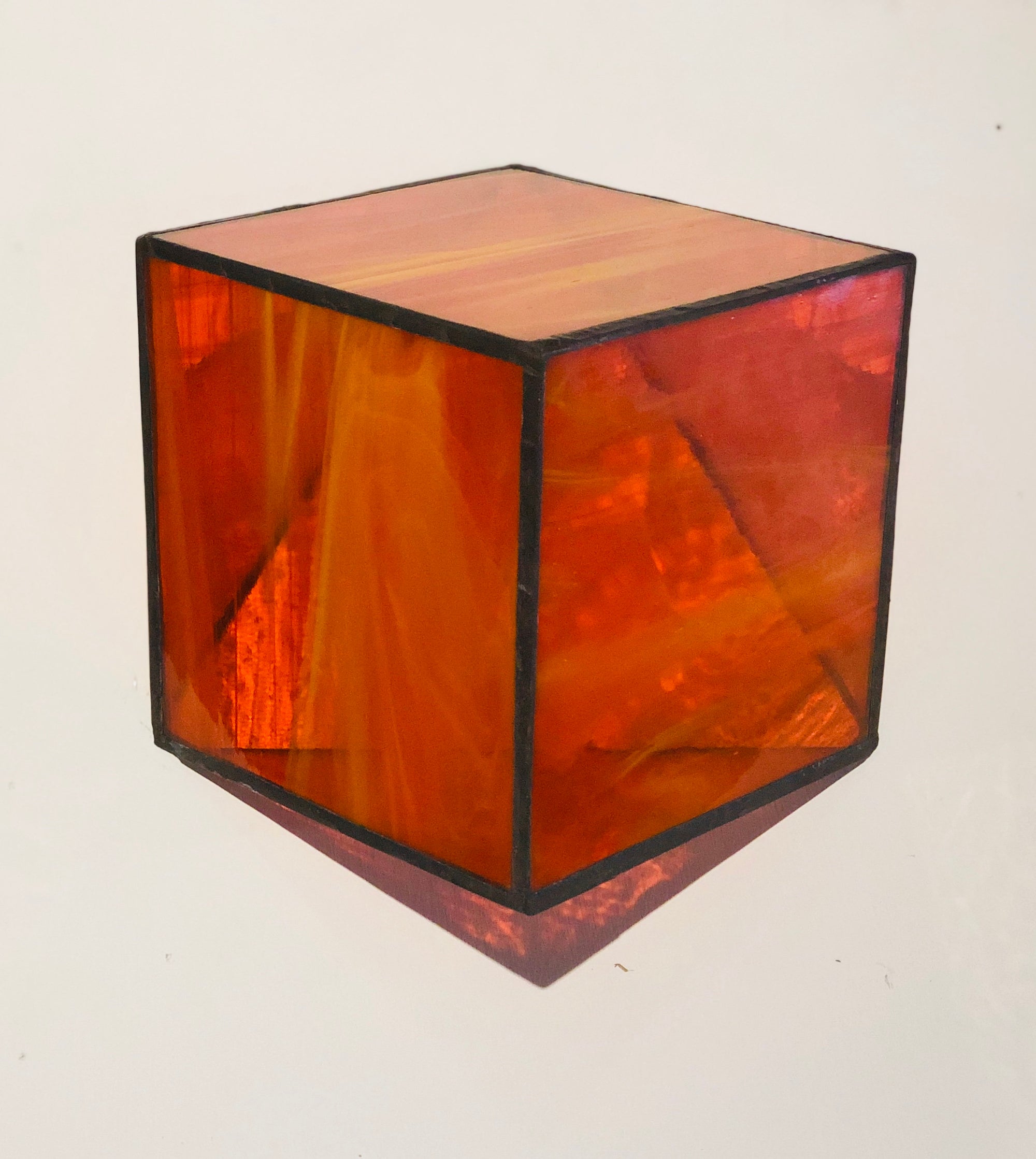 Orange Stained Glass semi transparent 3D geometric cube wall or surface Sculpture Decor